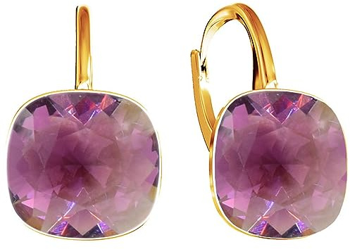 SQUARE Damen Hängend Ohrringe 925 Silber Marken Kristalle Zirkonia - 24 karat Vergoltet Schmuck für Frauen und Mädchen - Hängeohrringe Ideal für Geschenke