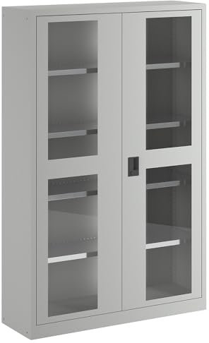 Lista | Flügeltürschrank | Sichtfenstertüren | HxB 1950 x 1250 mm | Tiefe 400 mm | lichtgrau RAL 7035