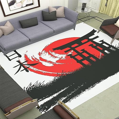 Buohwiwe 3D Teppich Japanischer Stil - Modern Schlafzimmer Flanell Teppich Japanischer Stil Wohnzimmer Teppich - Dekoration Carpet rutschfeste Teppiche 120 x 170 cm