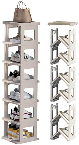 HOTOOLME 7 Ebenen Schuhregal, Schuhablage schmal Shoe Rack, Schuhschrank Schuhaufbewahrung platzsparend stapelbar, Schuhständer für Eingangsbereich, Flur,Schlafzimmer Schuh-Organizer