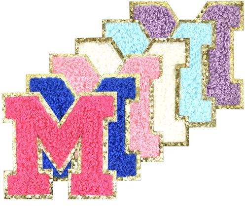 Selbstklebende Chenille-Buchstaben-Patches zum Aufbügeln auf Varsity Preppy Letter Patches zum Aufkleben auf Glitzer Fuzzy Buchstaben für Kleidung Tasche Laptop Handy Hülle (gemischte Farben, M)