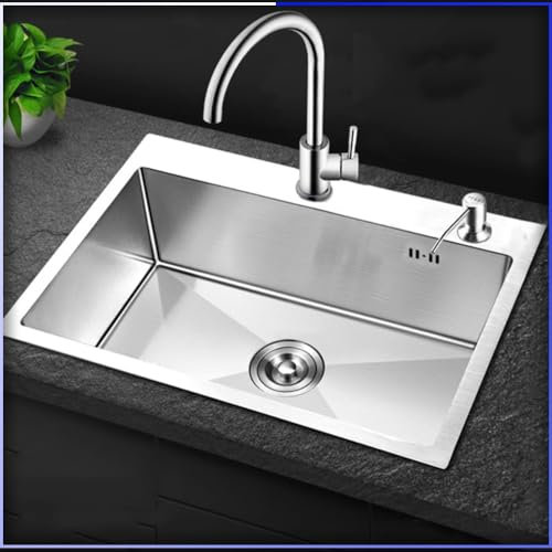 NILZA Edelstahlspüle Aufbauspüle Spültisch Küchenspüle Spüle Einzelbecken Waschbecken Einbauspüle 50 cm 60cm Küche Spüle Edelstahl Spülbecken Für Küche Bar (Size : 45x40cm/17.7x15.7in)