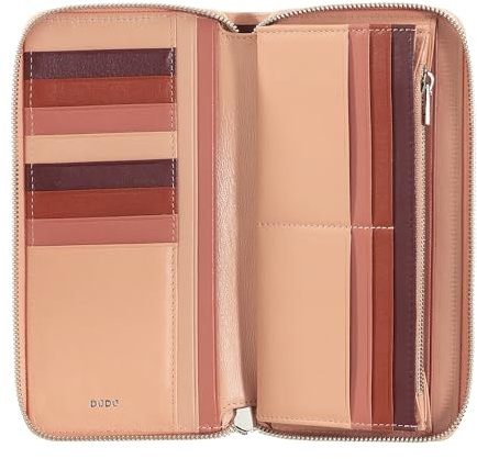 DUDU Portafoglio Donna Grande con Cerniera RFID in Pelle Nappa Zip Around 14 Tasche Porta Carte di credito e Portamonete Rosa cipria