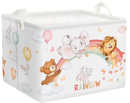 Clastyle Niedlich Tier Regenbogen Würfel Aufbewahrungskorb für Jungen Mädchen Bär Elefant Löwe Ballon Rechteckig Kleidung Spielzeug Aufbewahrungsbox, 40x30x30 cm