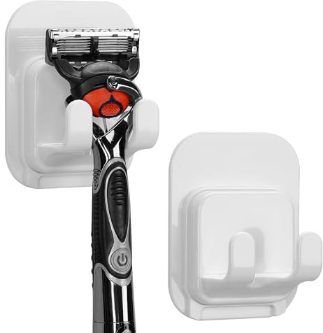 Linkidea 2er-Pack selbstklebende Rasiererhalter für die Wand, Rasierhaken für Klingenrasierer und Duschzubehör, kompatibel mit Gillette Fusion5 Power und GilletteLabs mit Exfoliating Bar (Weiß)