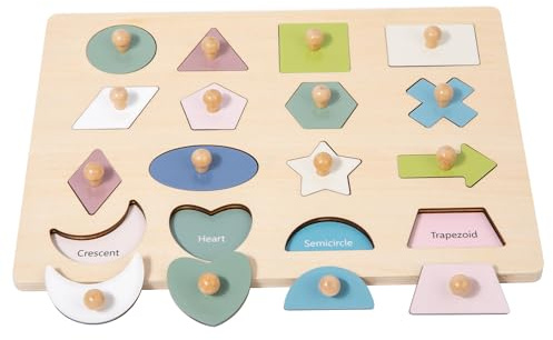 Adena Montessori Holzpuzzle für Babys 12–24 Monate,Formsortierer für Kleinkinder ab 1–3 Jahre – Farben & Formen Sortierspiel, Motorikspielzeu(16 Geometrische Formen)