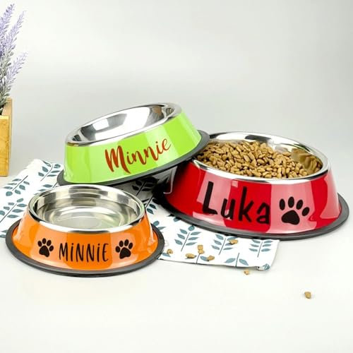 Personalised Names Dog Bowls, Stainless Steel Dog Cat Bowls with Non-slip Rubber Bases, Custom Name Dog Cat Pet Bowls for Feeding Water and Food (34cm)