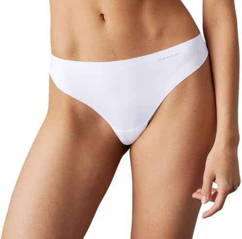 Calvin Klein Women's 3 Pack Thongs Underwear, White (White W/Light Caramel Logo), L