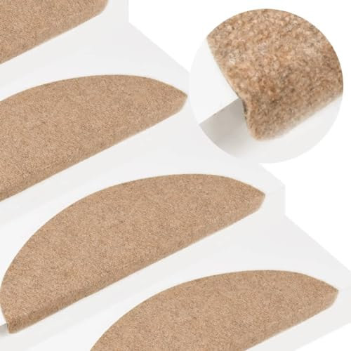 BaraSh Stufenmatten Selbstklebend 15 STK. 56x17x3 cm Beige Rechteckig Stufenmatten Schmal Treppenteppich Selbstklebend
