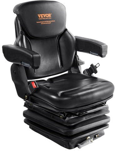 VEVOR Siège de Chariot Élévateur Universel Siège de Tracteur Rabattable Dossier à Angle Réglable Micro-Interrupteur Ceinture de Sécurité Accoudoirs 3 Niveaux Absorption Chocs pour Chargeur Excavateur