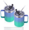Volhoply 12oz Insulated Leakproof Coffee Mug with Sliding & Straw Lid Bulk 2 Pack,Double Wall Vacuum Stainless Steel Travel Tumbler Cup with Handle,Camping Mugs Keep Cold/Hot(Purple Green,2 Set)