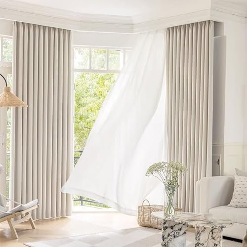Homxi Gardine Blickdicht Verdunkelung 2er Set,2 x 107W x 147H cm,Vorhänge Blickdicht Weiß Einfarbig Gardinenband Haken