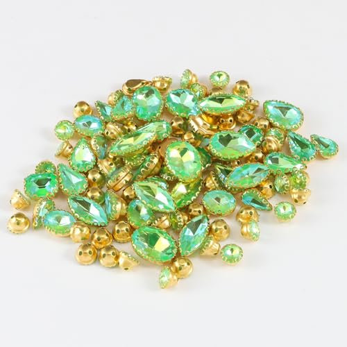 100 Stück Strasssteine zum Aufnähen,Mix Form Strasssteine,Strass Kristalle,Glitzersteine,Handgenähtes Strasssteine Zubehör für DIY-Kleidung Handwerk Ohrring Schuhe Tasche Hochzeit Dekoration,Grün
