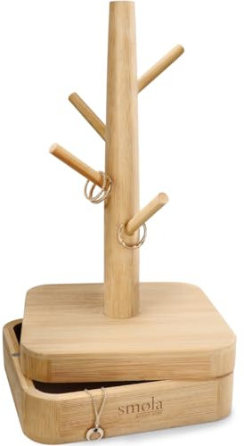 smøla Schmuckbaum aus Holz - 4 Ebenen mit Aufbewahrungsbox - Schmuck Organizer, Schmuckständer für Ketten, Ohrringe, Ringe - Deko Schmuck Aufbewahrung