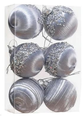 Weihnachtskugel-Ornamente aus Samt, beflockte Weihnachtsbaumkugel-Anhänger, Wiederverwendbare dekorative Weihnachtskugeln, Party-Dekoration, grau, 6 x 6 x 6 cm