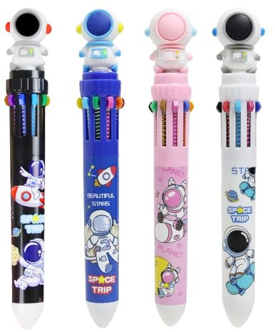 Wonvify Kugelschreiber, Farben für Kinder, 4 Stück, 10 in 1, einziehbar, mehrfarbig, Kawaii-Stift, lustig, für Büro, Schulbedarf