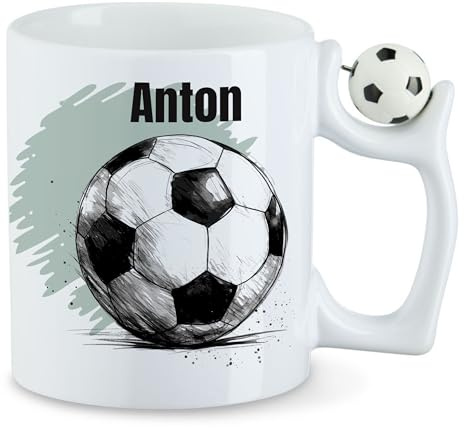 GRAZDesign Taza de fútbol con nombre personalizado para futbolistas, clubes, niños y adultos, 330 ml