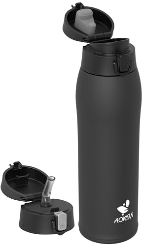 AORIN Borraccia Termica, Borraccia in Acciaio Inox 18/8, 950ml Borraccia Bambini, Bottiglia Termica Senza BPA e Perdite, Thermos per Sport, Outdoor e Pendolarismo con 2 Coperchi