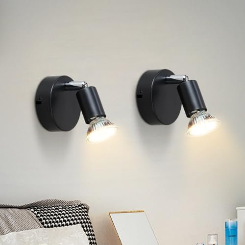 Glitzerlife Wandspots Vintage Wandstrahler Schwarz Retro - 2ER Wandleuchte GU101 Flammig Schwenkbar 330° Wandlampe Metall für Flur Arbeitszimmer Schlafzimmer Wohnzimmer Küche Max. 40W