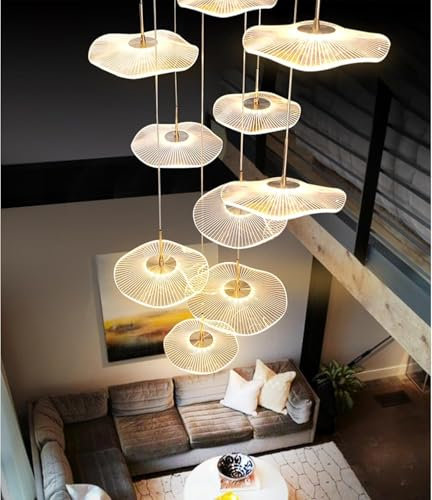 CNMKLM Moderne Dimmbare Hängeleuchte LED-Pendelleuchte Kreative Lotusblatt Design Hohe Decke Kronleuchter Gold Spirale Luxus Hängelampe Villen Wohnbereich Esszimmer Treppe Pendellampe(24 heads)