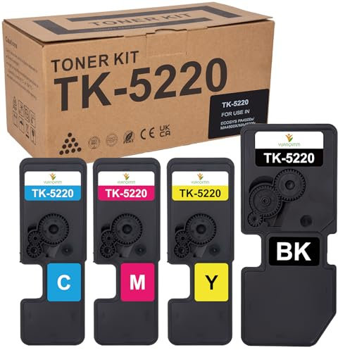 YUANQIMM TK-5220 Toner Kompatibel für Kyocera TK-5220 TK5220 Toner für Kyocera Ecosys M5521cdn M5521cdw P5021cdn P5021cdw Printers TK-5220K TK-5220C TK-5220M TK-5220Y(4-Pack,Schwarz/Cyan/Magenta/Gelb)