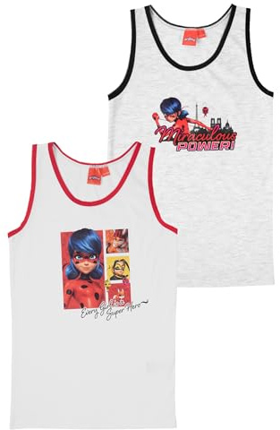United Labels Miraculous Unterhemd für Mädchen - Ladybug Kinder Tank Top Hemdchen Unterwäsche Weiß/Grau (2er Pack)