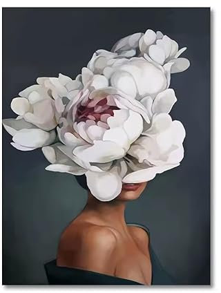 KIYXPWLZQ Nordic Home Dekoratives Poster Frauen mit Rose Blumen Kopf Wandkunst Leinwand Malerei Modernes Interieur Wohnzimmer Dekor Kein Rahmen50X70Cm Rahmenlos