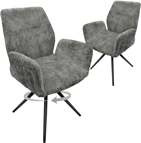HOMELUX Esszimmerstühle Drehbar 2er Set, Stühle Esszimmer, Küchenstuhl, bis 110 kg Belastbar, Polsterstuhl mit Metallbeine und Rückenlehne für Esszimmer Küche, Gray