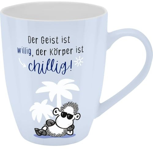 Sheepworld Becher mit Motiv Chillig | Tasse mit Spruch, New Bone China Porzellan, 35 cl, mit Geschenkbaderole | lustiges Geschenk, Geburtstag | 74201