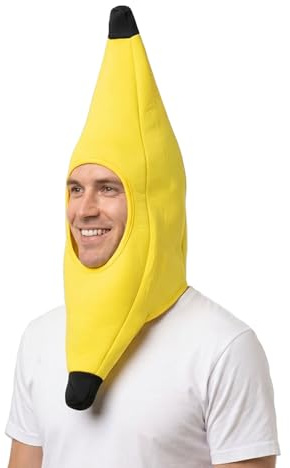 HENBRANDT Adult Banana Head Novelty Hat 54cm Funny Yellow Banana Hat Festival Plush Fruit Headgear Photo Prop Cosplay Headwear Unisex Fancy Dress Costume Accessory for Men and Women