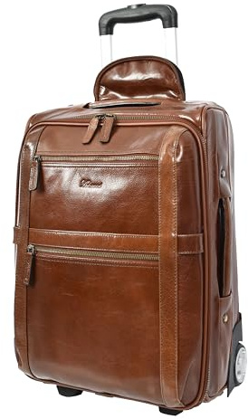 A1 FASHION GOODS Rollkoffer aus hochwertigem Leder, Kabinengröße, Business-Reisetrolley, Kastanie poliert, S, Koffer