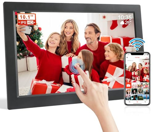 FRAMEO 10,1 Zoll Digitaler Bilderrahmen WLAN, 1280x800 HD IPS LCD Touchscreen Smart Cloud-Fotorahmen mit 16GB Speicher, Auto Drehung, Einfache Weitergabe von Fotos Videos über Frameo App