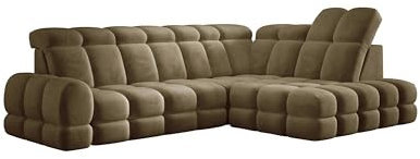 DomoHome Ecksofa Tollo Olivgrün Salvador-Stoff Rechte Seite 302x217x105 cm, L-Form Sofa mit Schlaffunktion, Bettkasten 120x85x17 cm, Elektrisch Verstellbar