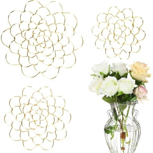LUMOOM 3 supporti per fiori salvatori di fiori, bouquet twister, composizioni floreali fai da te, griglia di fiori in acciaio inox, per vaso, bouquet di fiori e rana, fissaggio piante (oro)