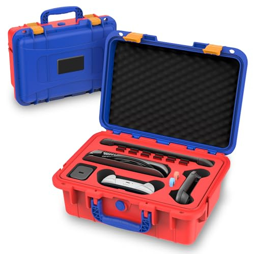 LXFEIFANTECH wasserdichte große Tragetasche, kompatibel mit Nintendo Switch 2, professionelle Hartschalen-Reisetasche für 12 Spielkarten, All-in-One-Aufbewahrungsorganizer für Zubehör, rot und blau