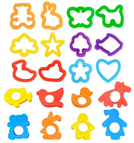 WENJION Knete Zubehör 20-teilig, Bunte Tierformen Und Knetwerkzeug Set Für Kinder, Kreative Knetformen Aus Kunststoff Für Knetmasse, Lernspielzeug Zur Förderung Von Feinmotorik Und Fantasie