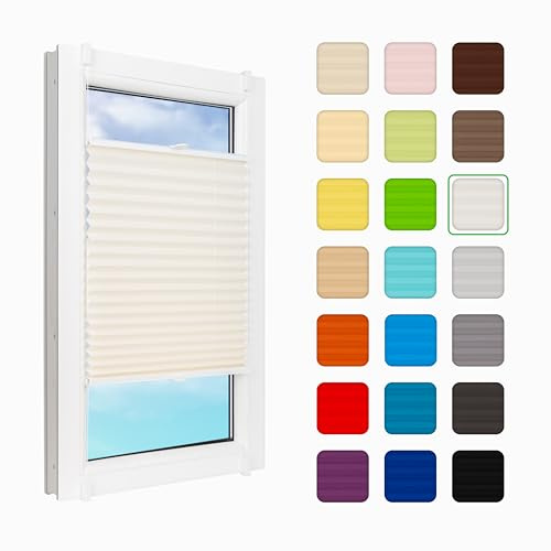 MakoStyl Fenster Plissee Innen ohne Bohren - B 45 H 150 cm Klemmfix Weiß Plisee - 100 g/m2 Plissees Faltrollos - 50% Verdunkelung Blissett Rollo - Blickdicht Klemmplisseeses