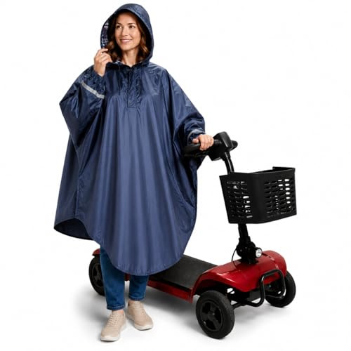 Fonakei Regenponcho für Elektromobil, Elektroroller Regencape, Wasserdicht, Mit Reflektierenden Streifen, Mit Ärmeln, Geeignet Für ältere und Behinderte Menschen
