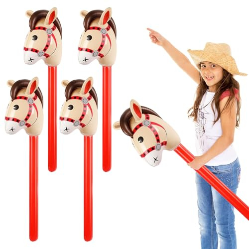 Vunanvu 4 Stück Aufblasbares Pferd Steckenpferd Kinder Bastelset Stockpferd Hobby Horsing Aufblasbare Tiere Pferde Geburtstagsdeko Steckenpferd Aufblasbar Pferdekopfstäbe Holzpferd Garten Pferdekopf