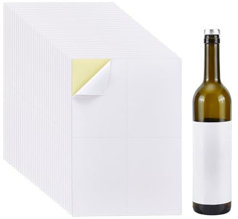 NBEADS 100 Sheets Adhesive Wine Bottle Labels, 15x10.5cm Printable Paper Wine Bottle Labels White Sticker Adhesive Bottles Label for Wedding Christmas Party Bottles DIY Supplies, Total 400 Labels
