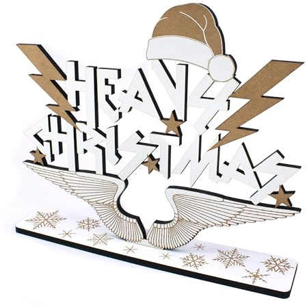 DEKOLANDO Dekoaufsteller „Heavy Christmas“ – weihnachtliche Deko für Metal Fans zu Weihnachten – 21 cm x 17 cm, Rock Weihnachtsdekoration