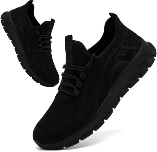 Mens Trainers Running Shoes Slip on Walking Gym Sneakers Black UK Size 8