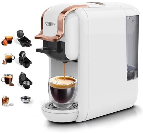 CAFELFFE MK-603 Kapsel-Kaffeemaschine, 4-in-1 heiß/kalt, Einzelportions-Espressomaschine, kompatibel mit ESE Pods, Nes Original/DG Kapseln und gemahlenem Kaffee, schnelles Aufbrühen, Weiß