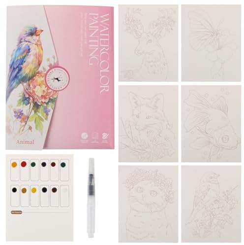 LALASTYLE Watercolour Workbook with Envelope Storage Design, 12 Colors 3-in-1 Paint Set with 6 Pre-Sketched Flower Drawings, and Brush for Girls Boys, Perfect Art Gift (Matte1)