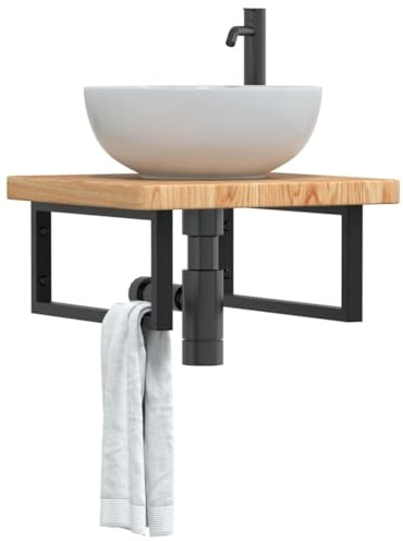 Mhdvray Waschtischplatte 50 x 50 x 4 cm Massivholz Eiche mit Stahlhalterung 100 kg Belastbar Modernes Badregal für kleine Badezimmer und Gäste-WC