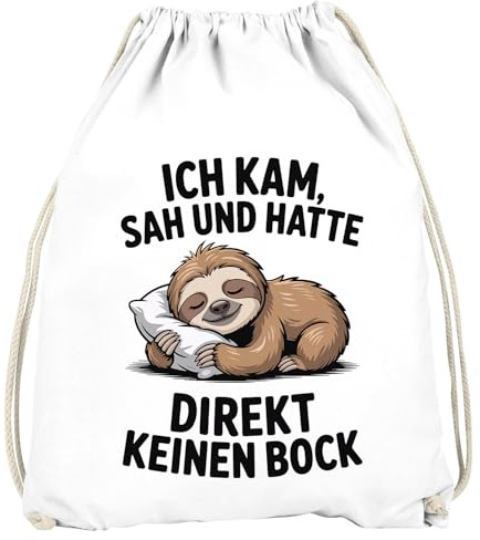 MoonWorks® Turnbeutel Faultier Spruch Ich kam sah und hatte direkt kein Bock lustig Gymbag Weiss unisize