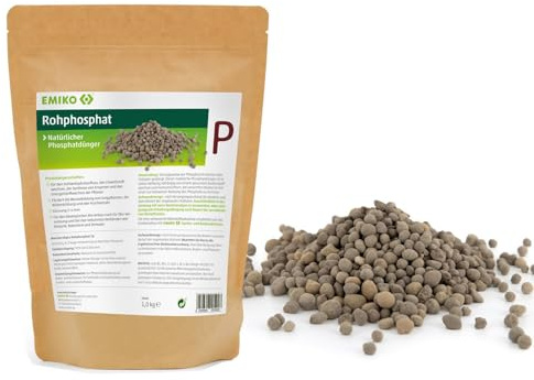 Emiko Rohphosphat Natürlicher Phosphatdünger 1kg | Unterstützt Zellteilung, Fördert Blütenbildung, Fördert Fruchtbildung
