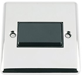 Fan Isolator 3 Pole Switch - Polished Chrome - Classic - Black Insert Plastic Switch