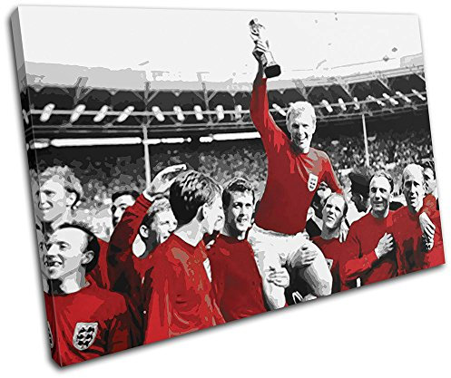 Bold Bloc Design - England 1966 World Cup Sports - 60x40cm Canvas Art Print Box Framed Picture Wall Hanging - Hand Made In The UK - Framed And Ready To Hang