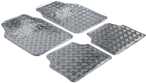 Walser Gummimatten, Universal Automatte Metallic, Fußmatten Komplettset Riffelblech, Schutzmatte Silber, zuschneidbare Schmutzfangmatte 28020